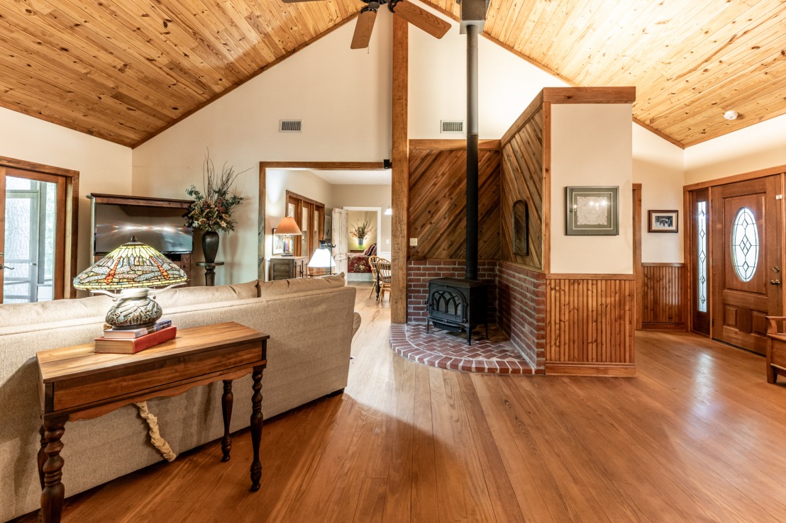 Beautiful Pine wood floors, Wood Burning Stove.