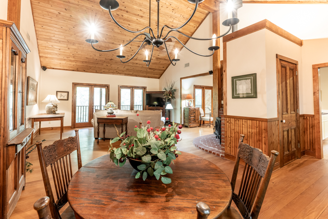 Dining area view. Doors to covered porches